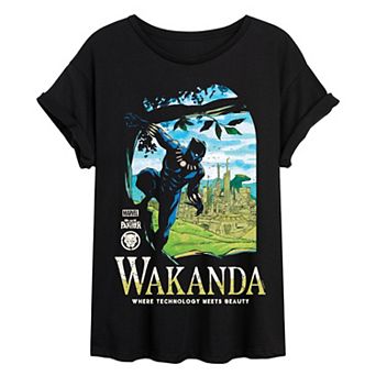 Juniors' Marvel Black Panther Wakanda Destination Oversized Tee