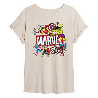 Juniors' Marvel Group Doodle Oversized Tee