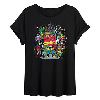 Juniors' Marvel Villains Retro Collage Oversized Tee