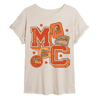 Juniors' Marvel Comics Collegiate Patches Oversized Tee
