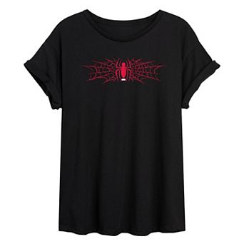 Juniors' Marvel Spider-Man Spider Web Icon Oversized Tee
