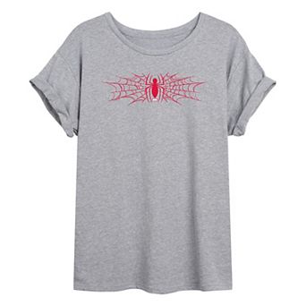 Juniors' Marvel Spider-Man Spider Web Icon Oversized Tee