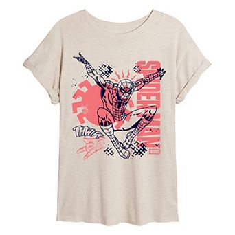 Juniors' Marvel Spider-Man Doodle Collage Oversized Tee