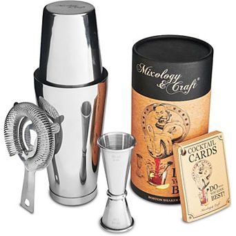 Mixology Portable Cocktail Shaker Boston Shaker Set (Silver)
