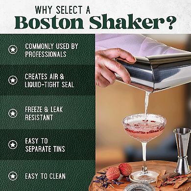 Mixology Portable Cocktail Shaker Boston Shaker Set (Silver)