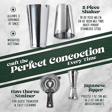 Mixology Portable Cocktail Shaker Boston Shaker Set (Silver)