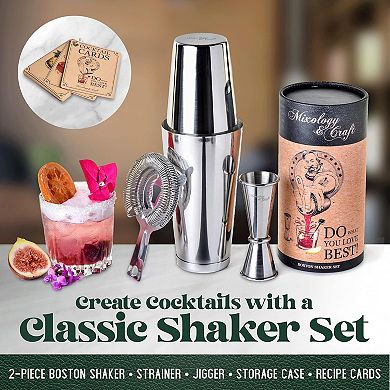 Mixology Portable Cocktail Shaker Boston Shaker Set (Silver)