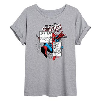 Juniors' Marvel Spider-Man Sketch Panels Oversized Tee