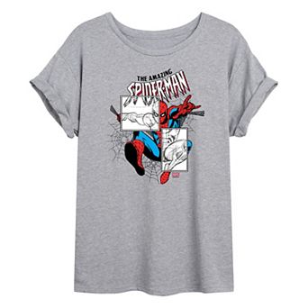 Juniors' Marvel Spider-Man Sketch Panels Oversized Tee