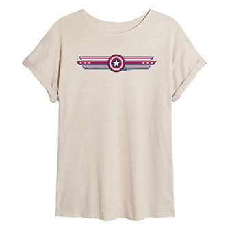 Juniors' Marvel Captain America Shield Icon Oversized Tee