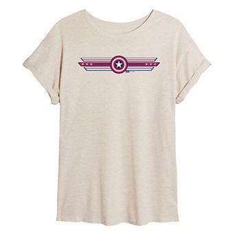 Juniors' Marvel Captain America Shield Icon Oversized Tee