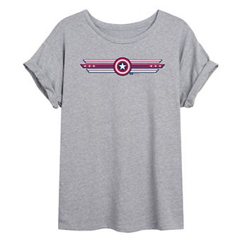 Juniors' Marvel Captain America Shield Icon Oversized Tee