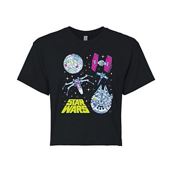 Juniors' Star Wars Ship Collage Cropped Tee