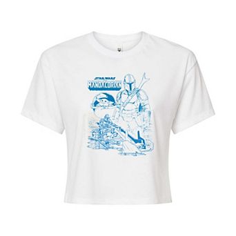 Juniors' Star Wars The Mandalorian Sketch Cropped Tee