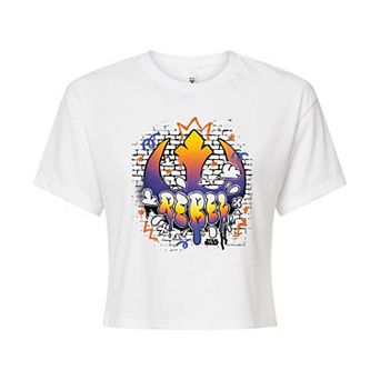 Juniors' Star Wars Rebel Graffiti Cropped Tee