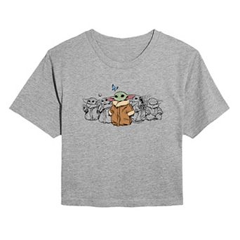 Juniors' Star Wars The Mandalorian Grogu Poses Cropped Tee