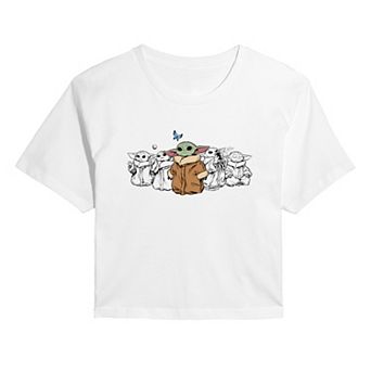 Juniors' Star Wars The Mandalorian Grogu Poses Cropped Tee