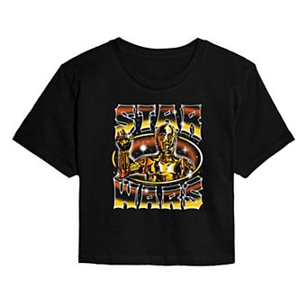 Juniors' Star Wars C-3PO Chrome Cropped Tee