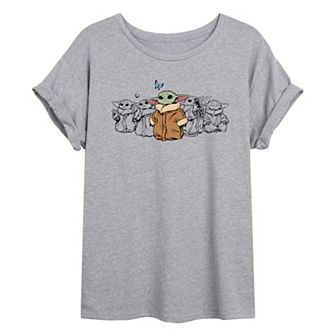 Juniors' Star Wars The Mandalorian Grogu Poses Oversized Tee