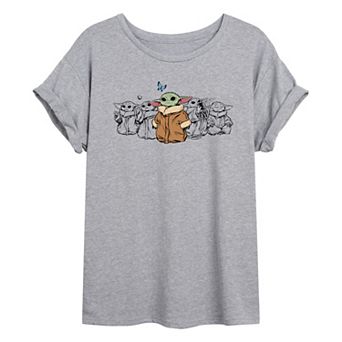 Juniors' Star Wars The Mandalorian Grogu Poses Oversized Tee