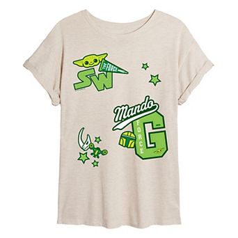 Juniors' Star Wars The Mandalorian Collegiate Oversized Tee