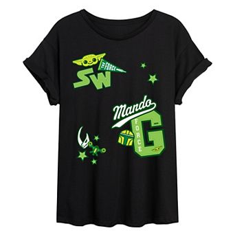 Juniors' Star Wars The Mandalorian Collegiate Oversized Tee