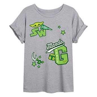 Juniors' Star Wars The Mandalorian Collegiate Oversized Tee