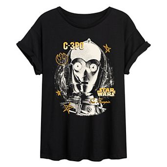 Juniors' Star Wars C-3PO Head Portrait Oversized Tee