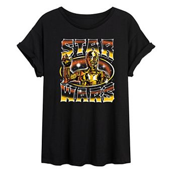 Juniors' Star Wars C-3PO Chrome Oversized Tee