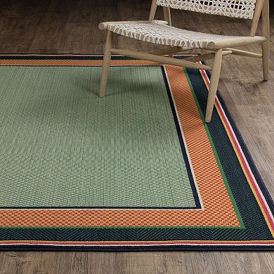 StyleHaven Preppy Stripe Border Indoor/Outdoor Area Rug