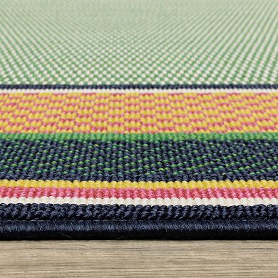 StyleHaven Preppy Stripe Border Indoor/Outdoor Area Rug