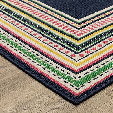 StyleHaven Multi-Stripe Border Indoor/Outdoor Area Rug