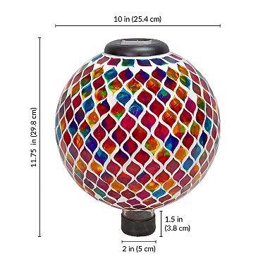 Sunnydaze Mosaic Glass Gazing Ball with Solar Light - 10 in