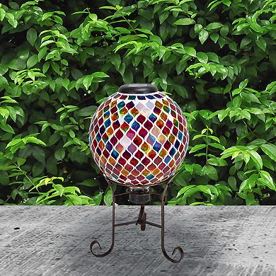 Sunnydaze Mosaic Glass Gazing Ball with Solar Light - 10 in