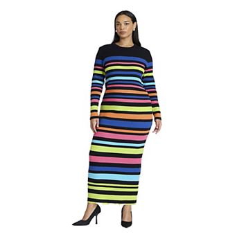 ELOQUII Women's Plus Size Variegated Stripe Maxi Dress