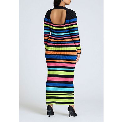 ELOQUII Women's Plus Size Variegated Stripe Maxi Dress
