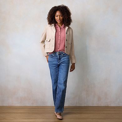 Petite LC Lauren Conrad Short Sleeve Pointelle Cardigan