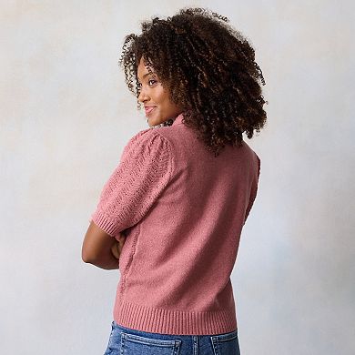 Petite LC Lauren Conrad Short Sleeve Pointelle Cardigan