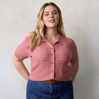 Plus Size LC Lauren Conrad Short Sleeve Pointelle Cardigan
