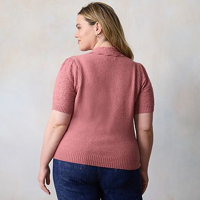 Plus Size LC Lauren Conrad Short Sleeve Pointelle Cardigan