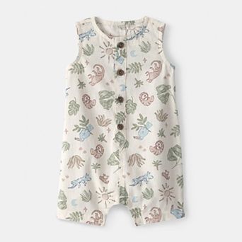 Baby Boy Carter's Sleeveless Romper with Button Closure & Animal Print Design