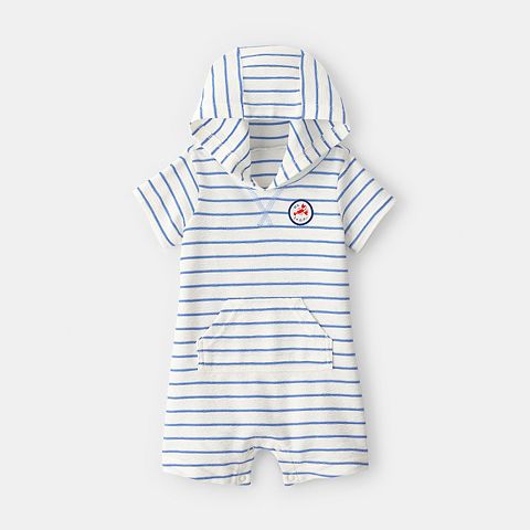 Boy Baby Boy Carter's 'Oh Snap!' Lobster Stripe Short-Sleeve Hooded Romper