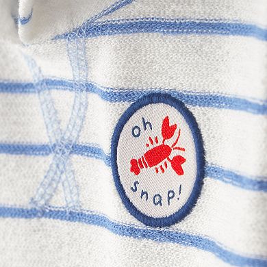 Baby Boy Carter's 'Oh Snap!' Lobster Stripe Short-Sleeve Hooded Romper