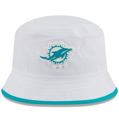 Men's New Era White Miami Dolphins 2025 NFL Training Camp Stretch Bucket Hat