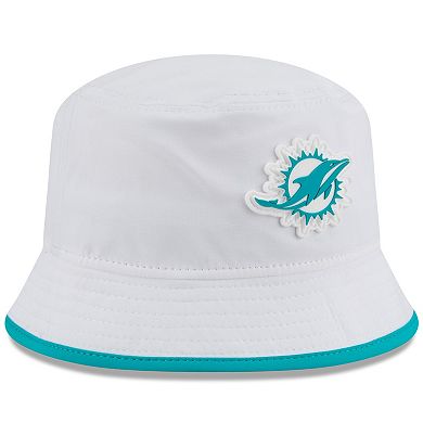 Men's New Era White Miami Dolphins 2025 NFL Training Camp Stretch Bucket Hat