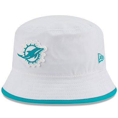 Men's New Era White Miami Dolphins 2025 NFL Training Camp Stretch Bucket Hat