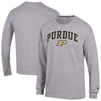 Men's Champion Heather Gray Purdue Boilermakers Arch Over Logo 2-Hit Long Sleeve T-Shirt