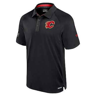 Men's Fanatics Black Calgary Flames Authentic Pro Rink Raglan Polo