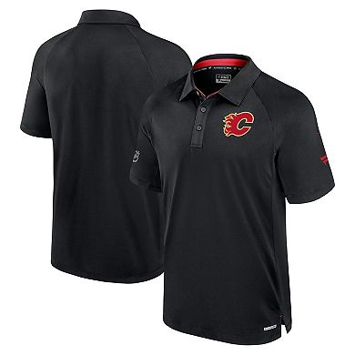 Men's Fanatics Black Calgary Flames Authentic Pro Rink Raglan Polo