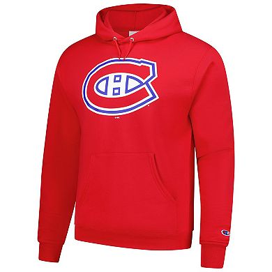 Men's Champion Red Montreal Canadiens Primary Logo 1-Hit Pullover Hoodie